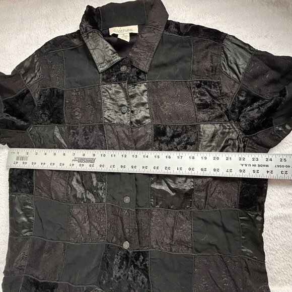 C.L.O.T.H.E.S. Womens Black Gray Patchwork Button-Up Shirt XL Boho Velour Retro - Picture 6 of 7